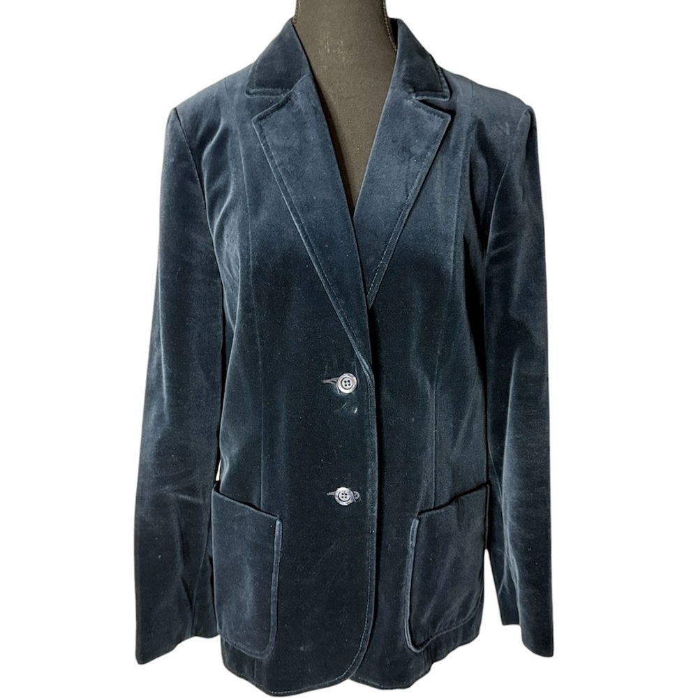 TANJAY Vintage Union Made Navy Blue Velvet Blazer Jacket Pockets Small Medium